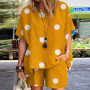 Women Casual Matching Sets O-Neck Half Sleeve Polka Dots Printed Blouse+Shorts Fashion