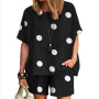 Women Casual Matching Sets O-Neck Half Sleeve Polka Dots Printed Blouse+Shorts Fashion