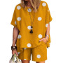 Women Casual Matching Sets O-Neck Half Sleeve Polka Dots Printed Blouse+Shorts Fashion