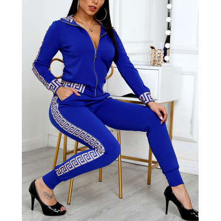 Women Two Piece Set Outfits Tracksuit Zipper Top And Pants Casual Sport Suit