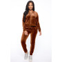 Women Zipper Hoodies Velvet Tracksuit 2 Two Piece Set Crop Top + Wide Leg Pants Sweatsuits