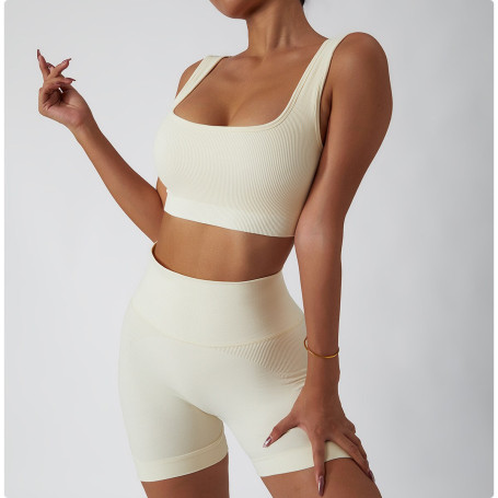 Women Seamless Yoga Shorts Bra Set Shockproof Breathable Workout Running Underwear Fitness Sports Short