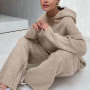 Women Solid Knit Sweater Sets Casual O Neck And Drawstring Wide Leg Pant Suit Home wear Loose Outfits