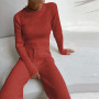 Women Solid Knit Sweater Sets Casual O Neck And Drawstring Wide Leg Pant Suit Home wear Loose Outfits