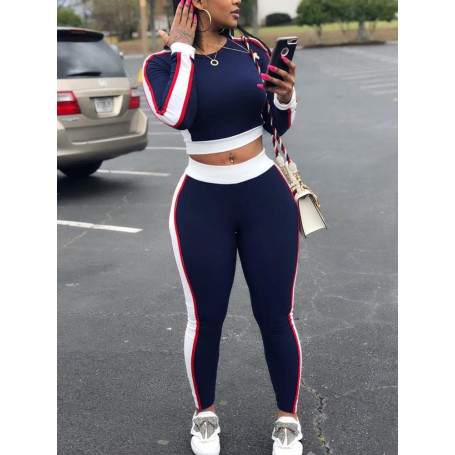 Women Tracksuits 2 pcs Sets Striped Sweat suit Cotton Pullover Suits Casual Outfit