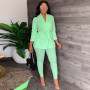 Women Casual Two Piece Set Solid V-Neck Lace-up Shirt Tight Pants Two-piece Suit