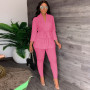 Women Casual Two Piece Set Solid V-Neck Lace-up Shirt Tight Pants Two-piece Suit