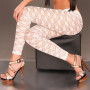 Women Leggings Sexy Floral Print Stylish Skinny Lace Hollow Out See-Through Elastic Bodycon Black White Hot Trousers