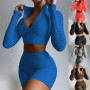 Long Sleeve Micro Elasticity Solid Color Long Sleeve Shorts Sport Suit for Jogging