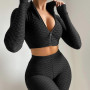 Long Sleeve Micro Elasticity Solid Color Long Sleeve Shorts Sport Suit for Jogging
