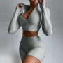 Long Sleeve Micro Elasticity Solid Color Long Sleeve Shorts Sport Suit for Jogging