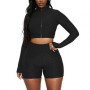 Long Sleeve Micro Elasticity Solid Color Long Sleeve Shorts Sport Suit for Jogging