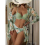 Three Pieces Bikinis Set Cover Up Women Floral Print Push Up Twist Swimsuit 2023 Female Long Sleeve Beach Bathing Suit Swimwear