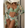Three Pieces Bikinis Set Cover Up Women Floral Print Push Up Twist Swimsuit 2023 Female Long Sleeve Beach Bathing Suit Swimwear