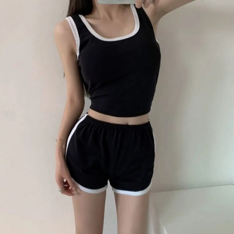 Sports Suit Short Sleeve Round Neck Slim Fit T-Shirt Shorts Two Piece Sets Women Fashion Short Navel Crop Top Solid Casual Suits