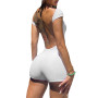 Women Romper Backless Bodycon Short Sleeve White Tight Slim Leotard Jumpsuit