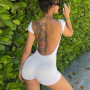 Women Romper Backless Bodycon Short Sleeve White Tight Slim Leotard Jumpsuit