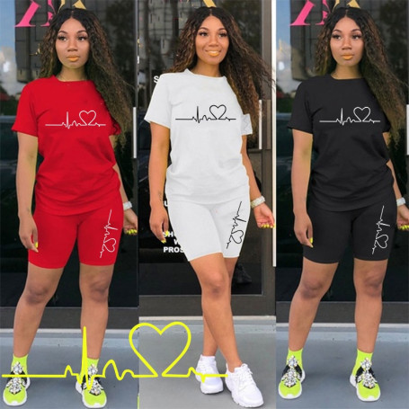 Women Fashion Sexy T-shirt + Shorts 2 Piece Set Slim Fit Outfit Suits