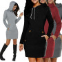 Women's Fashion Casual Hooded Dresses Long Sleeve Pullover Sweater Slim Type High Collar Dress