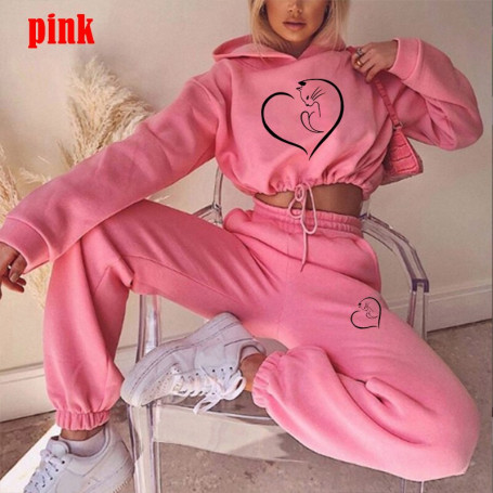 Women Track Suits Sports Wear Jogging Suits Hooded Tracksuit Set Clothes Cropped Hoodies+Sweatpants