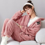 Men Women Flannel Zipper Couple Pajama Sets Sleepwear Matching Young Lover Homewear Casual Lounge