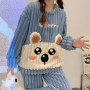 Women  Flannel Long Pajama Sets Thick Coral Fleece Cute Girl Cartoon Sleepwear