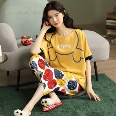 Women  Flannel Long Pajama Sets Thick Coral Fleece Cute Girl Cartoon Sleepwear