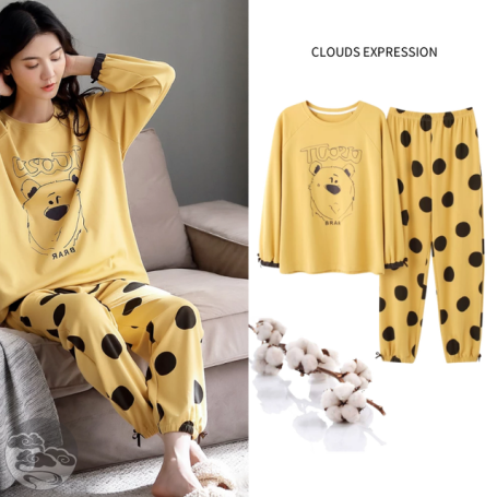Women New 100%Cotton Elegant Women's Pajama Sets Cartoon Print Sleepwear