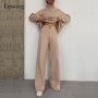 Women Elegant Fashion Fleece Outfit Turtleneck Tops And Wide Leg Pants Suits Casual Solid Two Piece Set