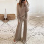 Women Solid Color Elegant Two Piece Sets O-Neck Pullover Tops And Loose Pants Suits Streetwear