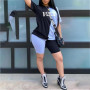 Women Plus Size 5XL Clothing Fashion Sweat suits FLEX Shorts Two Piece Sets Outfits Splicing Short Sleeve