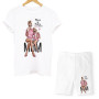 Women Two Piece Set Super Mom T shirts & Shorts Set  Short Sleeve Shorts Sexy Outfit