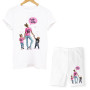 Women Two Piece Set Super Mom T shirts & Shorts Set  Short Sleeve Shorts Sexy Outfit