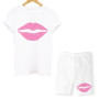 Women Two Piece Set Lips T Shirts And Shorts Sexy Outfit