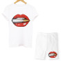 Women Two Piece Set Lips T Shirts And Shorts Sexy Outfit