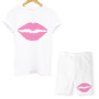 Women Two Piece Set Lips T Shirts And Shorts  Sexy Outfit For Woman Clothing