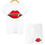 Women Two Piece Set Lips T Shirts And Shorts Sexy Outfit