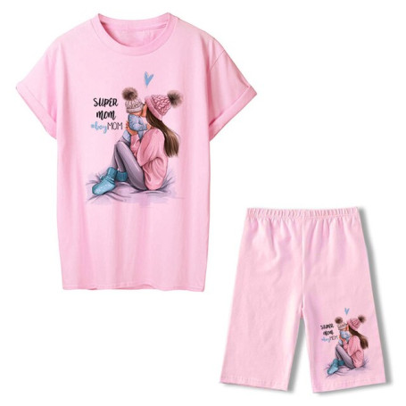 Women Two Piece Set Super Mom T shirts & Shorts Set  Short Sleeve Shorts Sexy Outfit