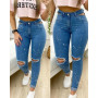 Women Denim Zipper Fly High Waist Ripped Skinny Plain Pocket Design Daily Long Jeans