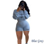 Women Custom Logo Threaded Casual Pullovers Long Sleeve Crop Top and Shorts 2 Pieces Set Plus Size 5XL