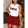 Women Outfits Letter Heart Print Tank Top & Geometric Shorts Set Of Two