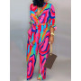 Women Abstract Print Button Front Belted Jumpsuit Casual Pieces