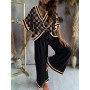 Women Casual Outfits V-Neck Batwing Sleeve Top & Casual Pants Set Of Two