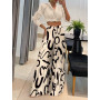 Women Outfits Geometric Print High Waist Wide Leg Pants Fashion Casual Elegant