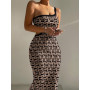 Women Casual Plants Print One Shoulder Cutout Bodycon Maxi Dress