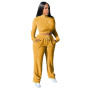 Women 2 Piece Sets Outfits Slim Crop Top Casual Tops High Collar Fashion Loose Long Pants Suits