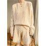 Women New Loose Casual Knitted Sweater and Shorts Solid Color Suit