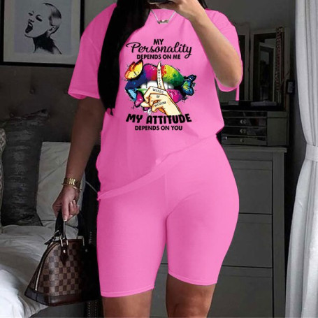 Women's Fashion Positioning Printing Suit Casual Two-piece Short-sleeved O-Neck Top Shorts Two-piece Suit