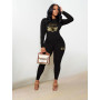 Women's Long Sleeve Top and Trousers Two Piece Set Printing O-Neck 2 Piece Sets Outfits Pant