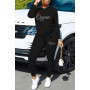 Women's Fashion Sports Casual Hot Drilling Long Sleeve O-Neck Top and Trousers 2 Piece Sets Outfits